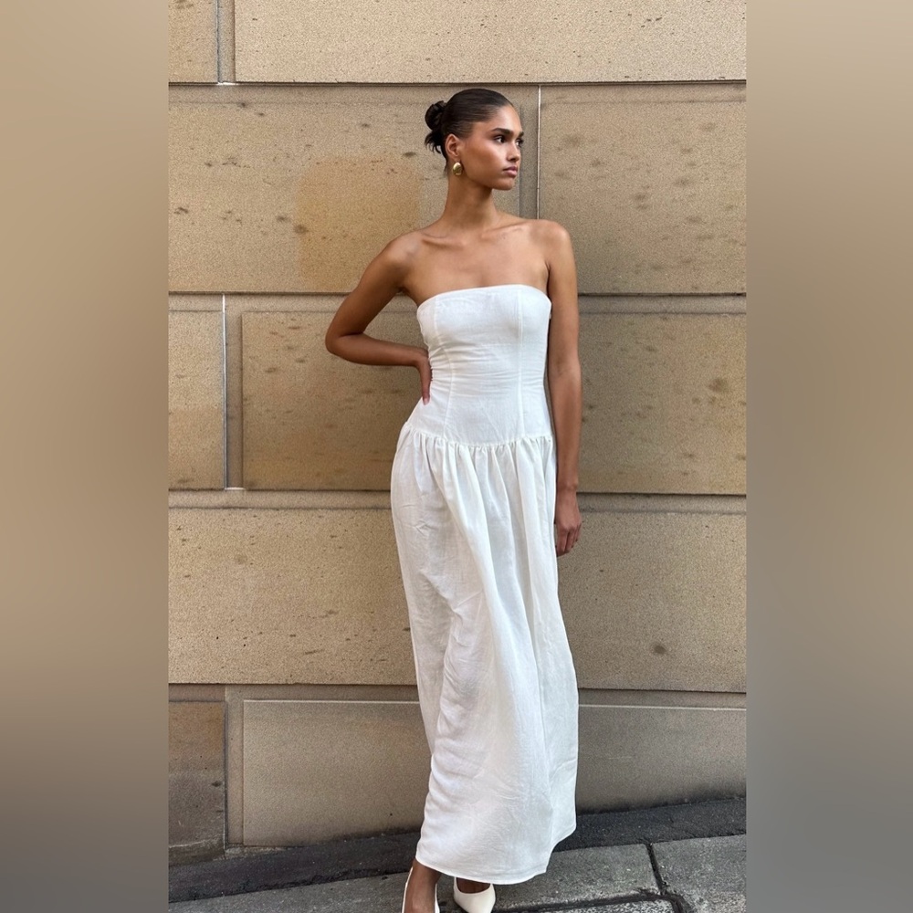 Meshki Audrina Strapless Linen Maxi Dress